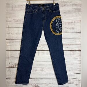 Men's Blue Jeans with Gold Medusa Detail